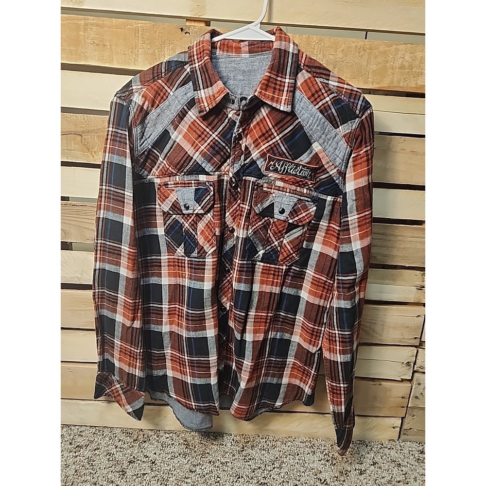 Large‎ Affliction Snap Shirt Plaid Multicolor Long Sleeve Reversible Flannel